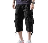 DONGD Mens Cargo Shorts Cotton 3/4 Loose Fit below Knee Capri Cargo Short, Black, 42