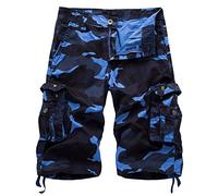 DONGD Mens Cargo Shorts Cotton Relaxed Fit Camouflage Camo Cargo Short, Dark Blue Camo, 36