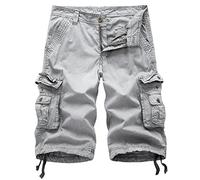 DONGD Mens Cargo Shorts Cotton Relaxed Fit Camouflage Camo Cargo Short - Grey - 42