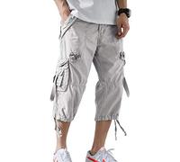 DONGD Men's Mens Cargo Shorts Cotton 3/4 Loose Fit Below Knee Capri Cargo Short, 34 Light Grey