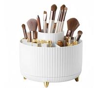 DONGDA 360° Rotating Makeup Organiser, Makeup Brush Holder with 5 Compartments, Spinning Desk Organiser Cosmetic Organizer, Rotating Cosmetics Brush Organiser for Vanity Desk, Table, Office (White)