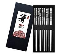 DONGDA Reusable Stainless Steel Chopsticks - 5 Pairs Silver Metal Chopsticks, Dishwasher Safe With Pattern for Japanese Chinese Korean Kitchen & Dining