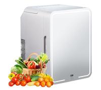 DongDongQiang Skincare Fridge With Dimmable LED Light Mirror, Makeup Mini Fridge for Bedroom,Car,Office&Dorm,Cooler&Warmer,Portable Small Refrigerator for Cosmetics,Skin Care and Food.8L&12L.White 8L