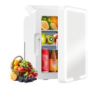 DongDongQiang Skincare Fridge With Dimmable LED Light Mirror, Makeup Mini Fridge for Bedroom,Car,Office&Dorm,Cooler&Warmer,Portable Small Refrigerator for Cosmetics,Skin Care and Food.8L&12L.White 8L