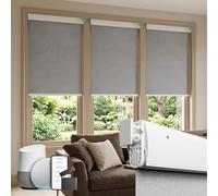 DONGFXK Motorized Blinds with Remote, Blackout No Drill Cordless Smart Roller Shades, Automatic Blinds for Windows, Grey,35" W x 72" H