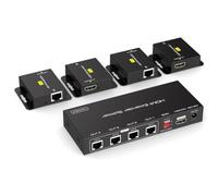 DONGJIAN HDMI Extender Splitter 1x4 Over CAT5e/CAT6 with POC and EDID | Supports 1080P and 3D video transmission up to 165FT/50M with stable performance for clear images and smooth audio.