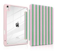 DONGKE Case for iPad Air 11-inch 2025 (M3) & 2024 (M2), iPad Air 5th/4th Generation 10.9" 2022/2020, [Built-in Pencil Holder] Clear Acrylic Back Trifold Stand Smart Cover, Green Stripes
