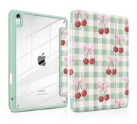 DONGKE Case for iPad Air 11-inch 2025 (M3) & 2024 (M2), iPad Air 5th/4th Generation 10.9" 2022/2020, [Built-in Pencil Holder] Clear Acrylic Back Trifold Stand Smart Cover, Green Cherry