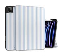 DONGKE Case for iPad Pro 12.9 inch 6th Generation 2022, Built-in Pencil Holder + Trifold Stand + Auto Wake/Sleep + Protective Cover for iPad Pro 12.9 5th/4th/3rd Gen- Blue Stripes