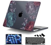 DONGKE Compatible with MacBook Air 15 inch Case 2023 Release A2941 with M2 Chip Retina Display Touch ID, Plastic Hard Case & Keyboard Skin & Screen Protector for MacBook Air 15.3" - Dahlia Flowers