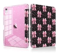 DONGKE for iPad 11th Generation Case (A16, 11-inch 2025) / iPad 10th Generation (10.9-inch 2022), Glitter Clear Acrylic Back, Pencil Holder, Trifold Stand, Auto Sleep/Wake - Pink Bows