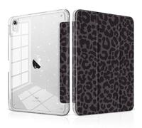 DONGKE for iPad 11th Generation Case (A16, 11-inch 2025) / iPad 10th Generation (10.9-inch 2022), Glitter Clear Acrylic Back, Pencil Holder, Trifold Stand, Auto Sleep/Wake - Black Leopard