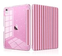 DONGKE for iPad 11th Generation Case (A16, 11-inch 2025) / iPad 10th Generation (10.9-inch 2022), Glitter Clear Acrylic Back, Pencil Holder, Trifold Stand, Auto Sleep/Wake - Pink Stripes