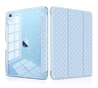 DONGKE for iPad 11th Generation Case (A16, 11-inch 2025) / iPad 10th Generation (10.9-inch 2022), Glitter Clear Acrylic Back, Pencil Holder, Trifold Stand, Auto Sleep/Wake - Blue Polka Dot