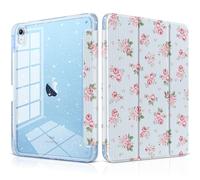 DONGKE for iPad 11th Generation Case (A16, 11-inch 2025) / iPad 10th Generation (10.9-inch 2022), Glitter Clear Acrylic Back, Pencil Holder, Trifold Stand, Auto Sleep/Wake - Tiny Roses