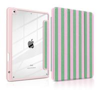 DONGKE for iPad 9th/8th/7th Generation Case 10.2 Inch (2021/2020/2019), [Auto Sleep/Wake & Pencil Holder] Clear Acrylic Back Trifold Stand Cover, Green Stripes