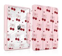 DONGKE for iPad 9th/8th/7th Generation Case 10.2 Inch (2021/2020/2019), [Auto Sleep/Wake & Pencil Holder] Clear Acrylic Back Trifold Stand Cover, Cherry & Heart