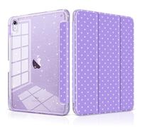 DONGKE for iPad Case 9th/8th/7th Generation 10.2 Inch (2021/2020/2019), Shockproof Glitter Acrylic Back with Trifold Stand, Pencil Holder & Auto Sleep/Wake - Purple Polka Dot