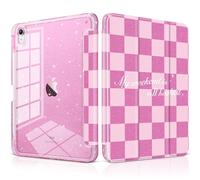DONGKE for iPad Case 9th/8th/7th Generation 10.2 Inch (2021/2020/2019), Shockproof Glitter Acrylic Back with Trifold Stand, Pencil Holder & Auto Sleep/Wake - Pink Checkerboard