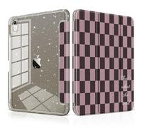 DONGKE for iPad Case 9th/8th/7th Generation 10.2 Inch (2021/2020/2019), Shockproof Glitter Acrylic Back with Trifold Stand, Pencil Holder & Auto Sleep/Wake - Brown Gingham