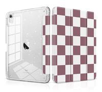 DONGKE for iPad Case 9th/8th/7th Generation 10.2 Inch (2021/2020/2019), Shockproof Glitter Acrylic Back with Trifold Stand, Pencil Holder & Auto Sleep/Wake - Brown Checkerboard