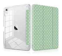 DONGKE for iPad Case 9th/8th/7th Generation 10.2 Inch (2021/2020/2019), Shockproof Glitter Acrylic Back with Trifold Stand, Pencil Holder & Auto Sleep/Wake - Green Polka Dot