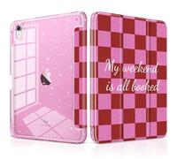 DONGKE for iPad Case 9th/8th/7th Generation 10.2 Inch (2021/2020/2019), Shockproof Glitter Acrylic Back with Trifold Stand, Pencil Holder & Auto Sleep/Wake - Red Checkerboard