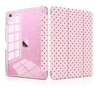 DONGKE for iPad Case 9th/8th/7th Generation 10.2 Inch (2021/2020/2019), Shockproof Glitter Acrylic Back with Trifold Stand, Pencil Holder & Auto Sleep/Wake - Pink Polka Dot