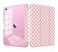 DONGKE for iPad Pro 11 inch Case - Fits M5 2025 / M4 2024, Shockproof Sparkling Glitter Acrylic Back, Pencil Holder, Trifold Stand, Auto Sleep/Wake & Touch ID Support - Pink Cross Dot