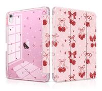 DONGKE for iPad Pro 11 inch Case - Fits M5 2025 / M4 2024, Shockproof Sparkling Glitter Acrylic Back, Pencil Holder, Trifold Stand, Auto Sleep/Wake & Touch ID Support - Cherry & Bow