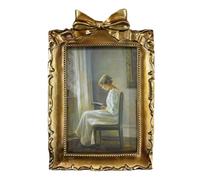 DONGKER Bow Gold Picture Frame, Vintage Resin Rectangle Photo Frame for Home Wedding Antique Art Decor