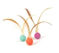 DONGKER Cat Balls Feather Toy, 3PCS Interaction Soft Cat Bouncy Balls with Feather High Rebound for Cats Indoor and Outdoor Playing Chewing Scratching Exercise