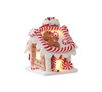 DONGKER Christmas Gingerbread Village House,Polymer Clay Xmas Candy House with LED Lights Battery Operated for Holiday Lighting Xmas Party Decor