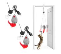 DONGKER Door Hanging Cat Mouse Toy,2 Pcs Self Play Cat Toys with Squeaky Sound and Feather Tail,No Batteries Required for Bored Indoor Adult Cats