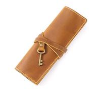 DONGKER Leather Pen Bag,Roll-Up Leather Wrap Pen Pouch, Foldable Pencil Roll Organizer for Student Artist Drawing Coloring