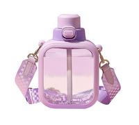 DONGKER Square Water Bottle,700ml Transparent Sports Bottle with Wide Back Strap & Removable Straw Leakproof for Sport Office Outdoor Travel Camping