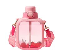 DONGKER Square Water Bottle,700ml Transparent Sports Bottle with Wide Back Strap & Removable Straw Leakproof for Sport Office Outdoor Travel Camping