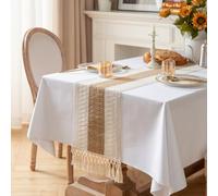 DONGKER Table Runner,Linen Rustic Beige Tabletop Runners,Macrame Table Runner with Tassels for Holiday Parties and Everyday Use
