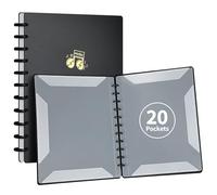 DONGLI 2 Pack A4 Sheet Music Folder, 20 Pockets 40 Pages Music Folders for Sheet Music（Black）