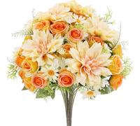 DONGLING Artificial Hydrangea Artificial Rose Flowers Wedding Home Bedroom Decor Bridal Bouquet Garden Yard Fake Silk Dahlia Hydrangeas Vase Board(Yellow)