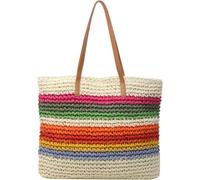 DONGLING Straw Bag, Beach Braid Large Capacity Shoulder Bags Fashion Casual Rainbow Color Matching For Women High Quality Summer Style(Beige37x44x8cm)