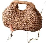 DONGLING Straw Bag, Beach Retro Woven Clutch Bags For Women 2025 Shell Chain Handbag Messenger Ladies Holiday Eco-friendly Crossbody(Khaki)