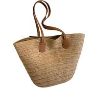 DONGLING Straw Bag, Beach Women Braided Basket Clutches Top-handle Large Portable Shoulder Summer Party Purses Shopper Satchel Female(Khaki)