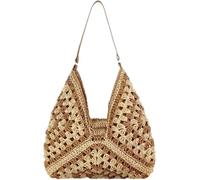 DONGLING Straw Bag,Straw Beach Bag Women Weaving Clutches Top-handle Bag Large Portable Shoulder Summer Beach Purses Shopper Satchel Female Tote Bags Handbags(Brown,Adjustable straps)