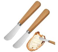Dongnesi 2Pcs Butter Knives, 7 Inch Durable Stainless Steel Butter Knife Spreader Set, Multi-Function Cheese Knives with Wooden Handle, Smooth Spreading Cream and Cheese Sauce on Bread, Bagels