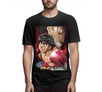 DONGNODQ Hajime No Ippo Men's Comfortable Short Sleeve Shirts Crew Neck Personality Fashion T-Shirt Black (Medium)