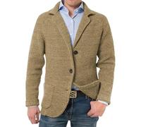 DONGPAO Men's Cardigan Sweater Shawl Collar Knit Blazer Jacket Slim Fit Sport Coat Vintage Smart Business Blazer Casual Button Down Knitted Sweater Jackets with Pockets Knitwear Khaki M