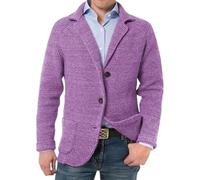 DONGPAO Men's Cardigan Sweater Shawl Collar Knit Blazer Jacket Slim Fit Sport Coat Vintage Smart Business Blazer Casual Button Down Knitted Sweater Jackets with Pockets Knitwear Purple XL