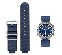 dongrif Canvas Convex watch Strap For TIMEX Tide Compass T2N721 T2N720 TW2T76500 TW2T76300 Nylon Wristband Bracelet(Blue-silver)