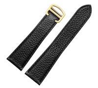 dongrif Genuine Leather Watch Strap For Cartier Tank London Solo Lychee Textured Cowhide Watchband(Black-gold,20mm)